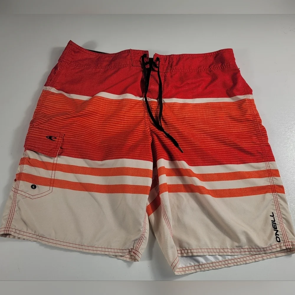 O'Neill Men's Board Shorts Swim Trunks Size 38 Orange Sunset Stripe